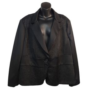 CATO Women's Black Floral Print Blazer Jacket Size 22/24W